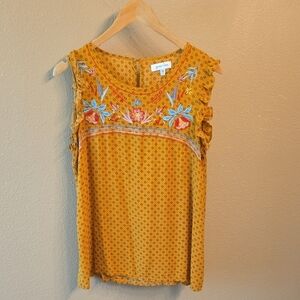 Grace and Lace Embroidered Ruffle Sleeve Top Orange